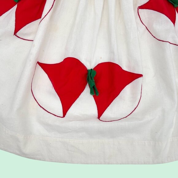 VINTAGE WHITE & RED CHRISTMAS BELLS W/ GREEN BOWS SHORT APRON - Picture 2 of 8